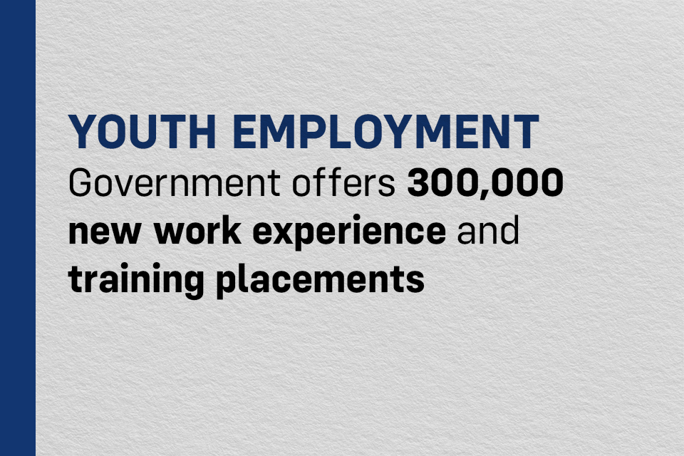 Linha de vida laboral para jovens em todo o país como o governo oferece 300,000 nova experiência de trabalho e colocações de treinamento