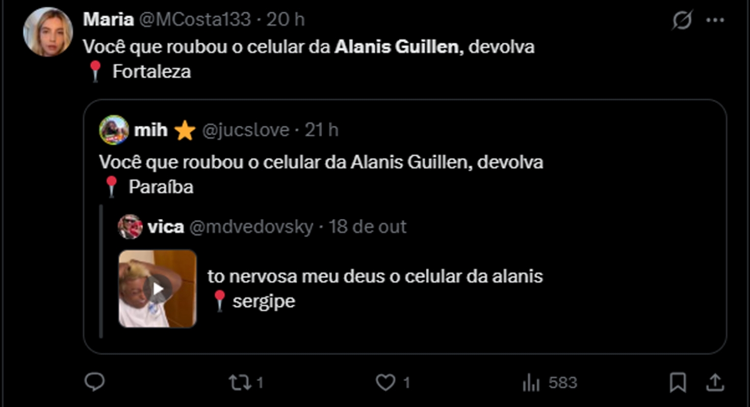 Suposto roubo do celular de Alanis Guillen mobiliza fãs nas redes