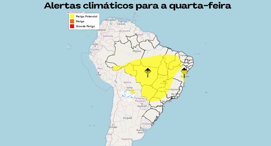 Todas as regiões do Brasil têm alerta para tempestades nesta quarta-feira