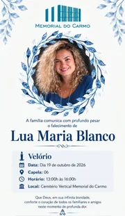 Informações sobre o velório de Lua Blanco