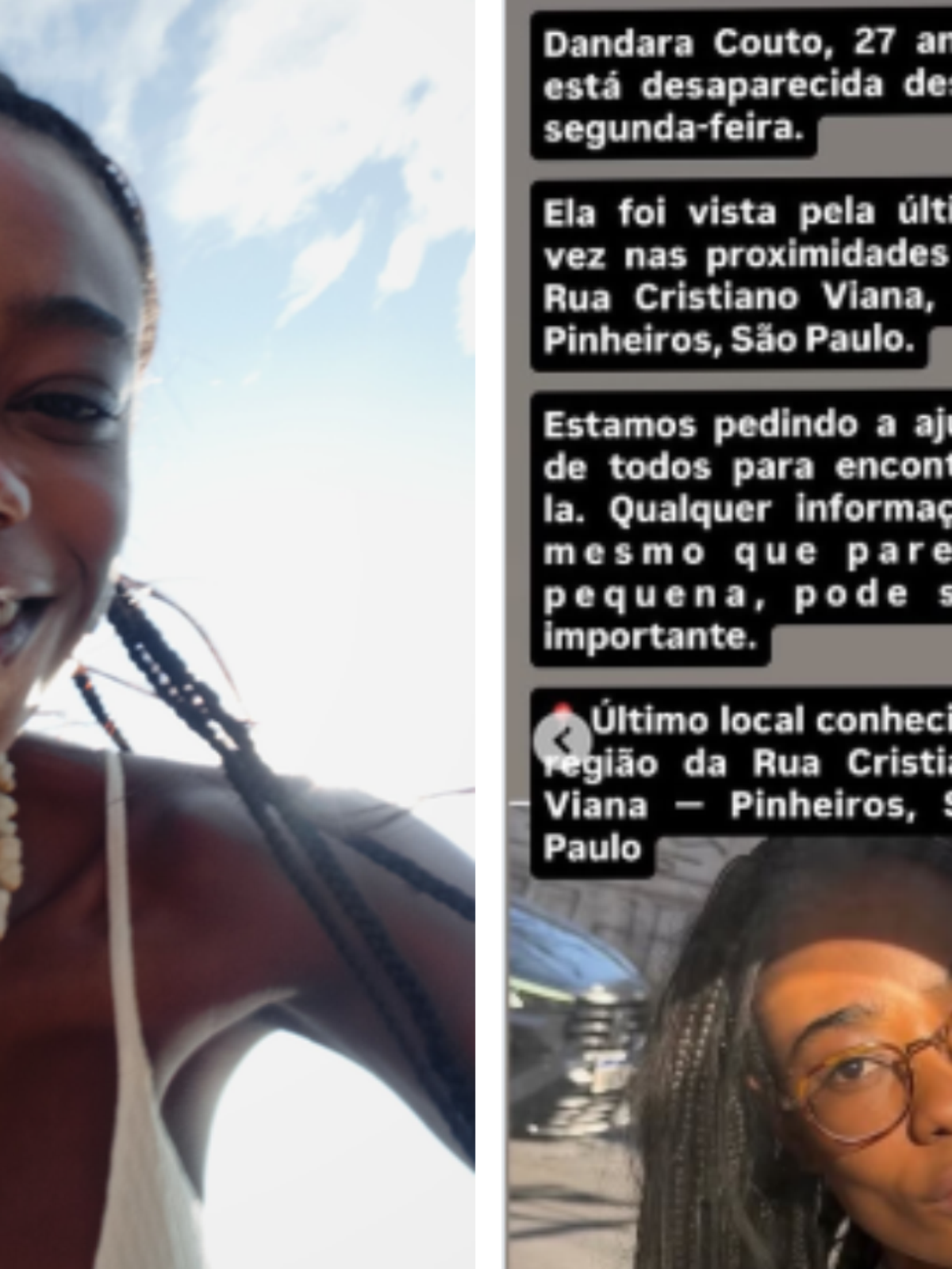 Modelo Dandara Couto desaparece em bairro nobre de São Paulo; famosos se mobilizam
