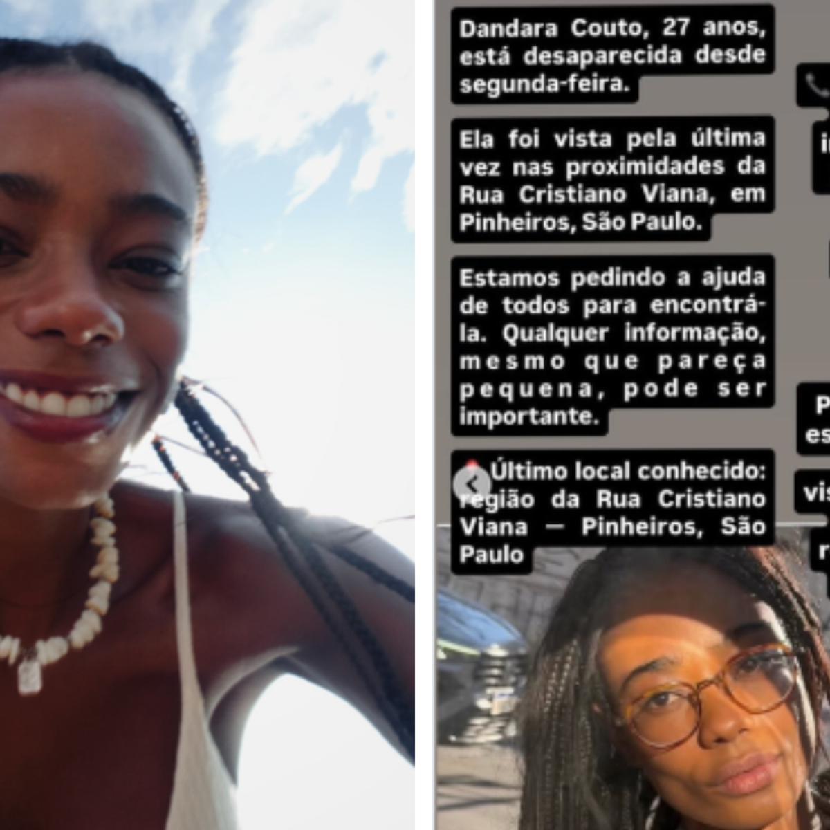 Modelo Dandara Couto desaparece em bairro nobre de São Paulo; famosos se mobilizam