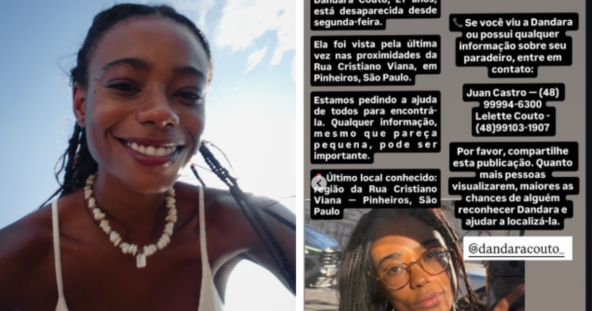 Modelo Dandara Couto desaparece em bairro nobre de São Paulo; famosos se mobilizam